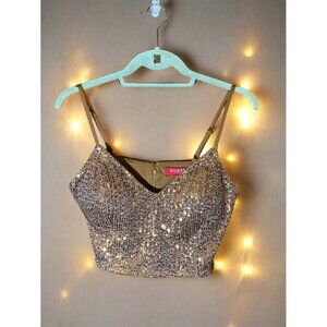 Guess Brown Leaf Sequin Bustier Top